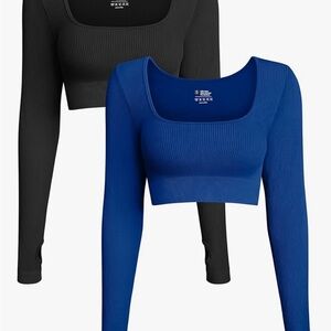 Women's Ribbed Long Sleeve Crop Top - Black and Blue